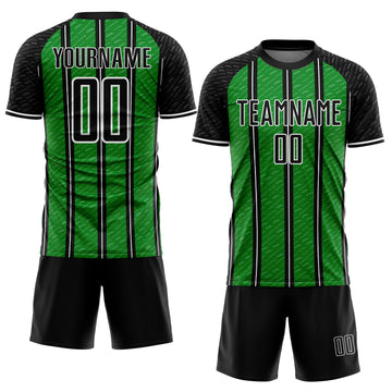 Custom Black Grass Green-White Line Sublimation Soccer Uniform Jersey