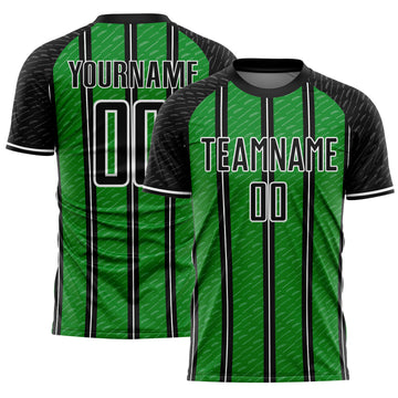 Custom Black Grass Green-White Line Sublimation Soccer Uniform Jersey