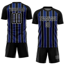 Load image into Gallery viewer, Custom Black Royal-White Line Sublimation Soccer Uniform Jersey
