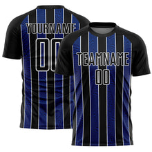 Load image into Gallery viewer, Custom Black Royal-White Line Sublimation Soccer Uniform Jersey
