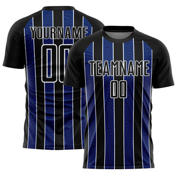 Custom Black Royal-White Line Sublimation Soccer Uniform Jersey