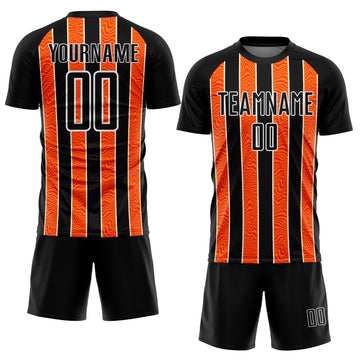 Custom Black Orange-White Line Sublimation Soccer Uniform Jersey