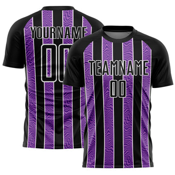 Custom Black Purple-White Line Sublimation Soccer Uniform Jersey