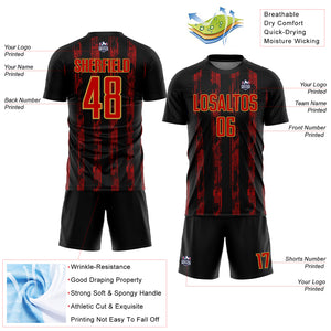 Custom Black Red-Old Gold Line Sublimation Soccer Uniform Jersey