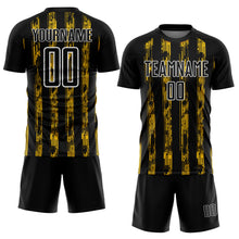 Load image into Gallery viewer, Custom Black Yellow-White Line Sublimation Soccer Uniform Jersey
