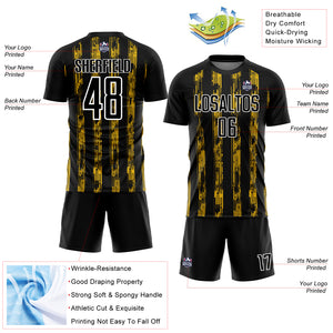 Custom Black Yellow-White Line Sublimation Soccer Uniform Jersey