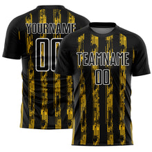 Load image into Gallery viewer, Custom Black Yellow-White Line Sublimation Soccer Uniform Jersey
