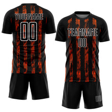 Load image into Gallery viewer, Custom Black Orange-White Line Sublimation Soccer Uniform Jersey
