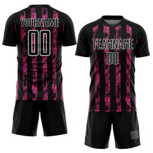 Load image into Gallery viewer, Custom Black Pink-White Line Sublimation Soccer Uniform Jersey
