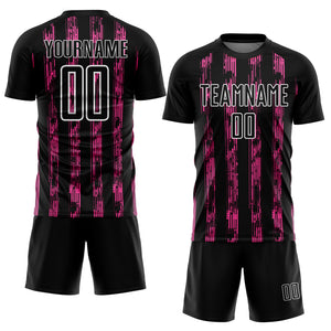 Custom Black Pink-White Line Sublimation Soccer Uniform Jersey