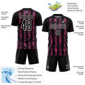 Custom Black Pink-White Line Sublimation Soccer Uniform Jersey