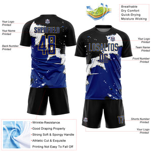 Custom Black Royal-Old Gold Spalsh Sublimation Soccer Uniform Jersey