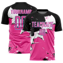 Load image into Gallery viewer, Custom Black Pink-Light Blue Spalsh Sublimation Soccer Uniform Jersey
