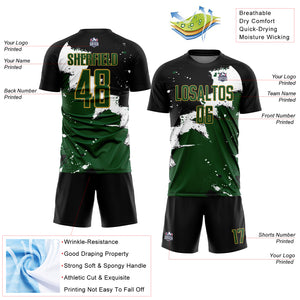 Custom Black Green-Old Gold Spalsh Sublimation Soccer Uniform Jersey