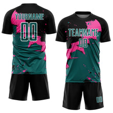 Load image into Gallery viewer, Custom Black Teal-Pink Spalsh Sublimation Soccer Uniform Jersey
