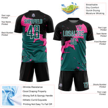 Load image into Gallery viewer, Custom Black Teal-Pink Spalsh Sublimation Soccer Uniform Jersey
