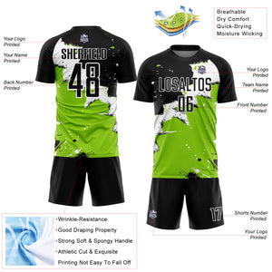 Custom Black White-Neon Green Spalsh Sublimation Soccer Uniform Jersey