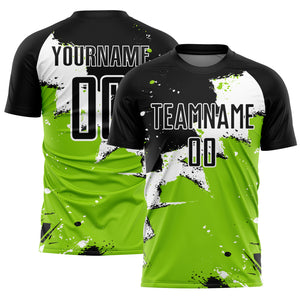 Custom Black White-Neon Green Spalsh Sublimation Soccer Uniform Jersey