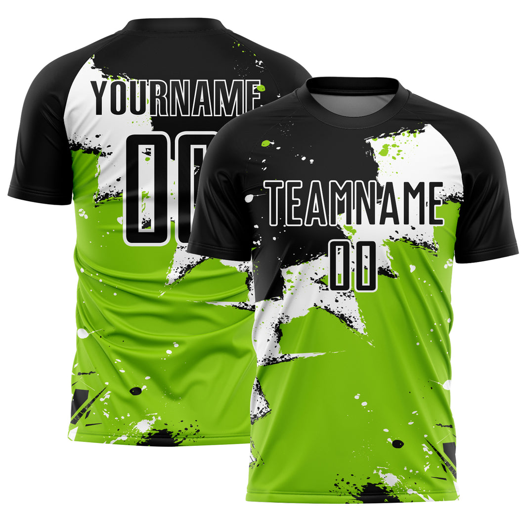 Custom Black White-Neon Green Spalsh Sublimation Soccer Uniform Jersey