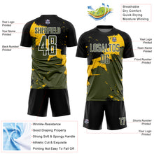 Load image into Gallery viewer, Custom Black Olive-Yellow Spalsh Sublimation Soccer Uniform Jersey
