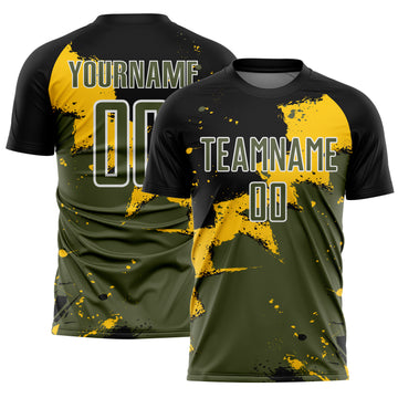 Custom Black Olive-Yellow Spalsh Sublimation Soccer Uniform Jersey