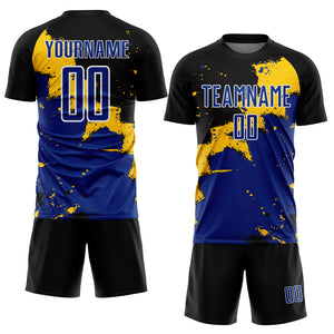 Custom Black Royal-Yellow Spalsh Sublimation Soccer Uniform Jersey