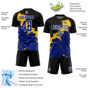 Custom Black Royal-Yellow Spalsh Sublimation Soccer Uniform Jersey