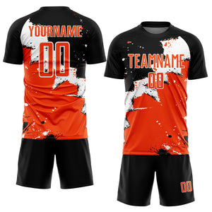 Custom Black Orange-White Spalsh Sublimation Soccer Uniform Jersey