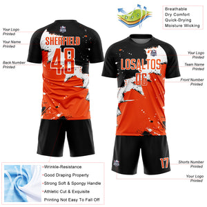 Custom Black Orange-White Spalsh Sublimation Soccer Uniform Jersey