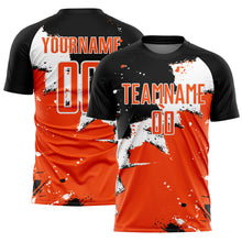 Load image into Gallery viewer, Custom Black Orange-White Spalsh Sublimation Soccer Uniform Jersey
