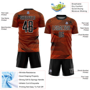 Custom Orange Black-White Line Sublimation Soccer Uniform Jersey