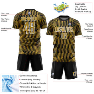 Custom Old Gold Black-White Line Sublimation Soccer Uniform Jersey