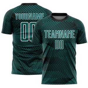 Custom Teal Black-White Line Sublimation Soccer Uniform Jersey