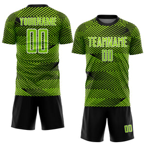 Custom Neon Green Black-White Line Sublimation Soccer Uniform Jersey