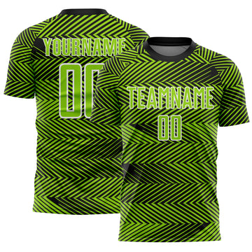 Custom Neon Green Black-White Line Sublimation Soccer Uniform Jersey