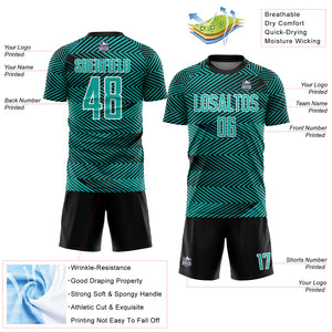 Custom Aqua Black-White Line Sublimation Soccer Uniform Jersey