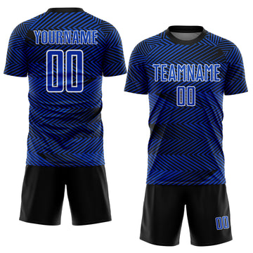 Custom Thunder Blue Black-White Line Sublimation Soccer Uniform Jersey