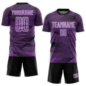 Custom Medium Purple Black-White Line Sublimation Soccer Uniform Jersey