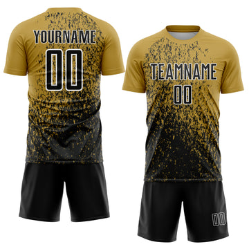 Custom Old Gold Black-White Abstract Fragment Art Sublimation Soccer Uniform Jersey