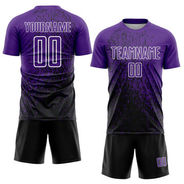 Custom Purple Black-White Abstract Fragment Art Sublimation Soccer Uniform Jersey