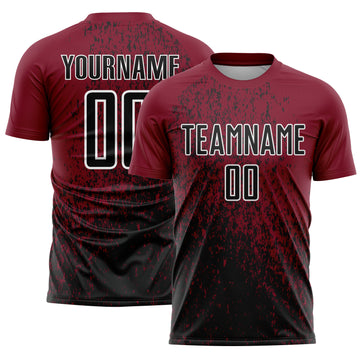 Custom Crimson Black-White Abstract Fragment Art Sublimation Soccer Uniform Jersey