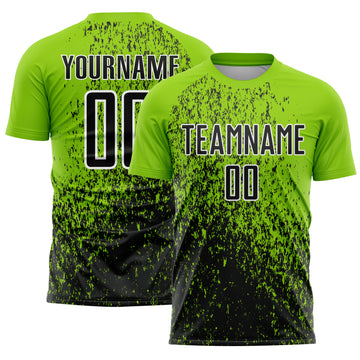 Custom Neon Green Black-White Abstract Fragment Art Sublimation Soccer Uniform Jersey