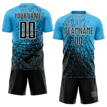 Custom Sky Blue Black-White Abstract Fragment Art Sublimation Soccer Uniform Jersey