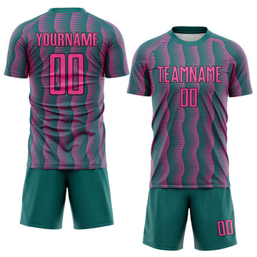 Custom Teal Pink-Black Geometric Shape Sublimation Soccer Uniform Jersey