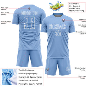 Custom Light Blue White Geometric Shape Sublimation Soccer Uniform Jersey