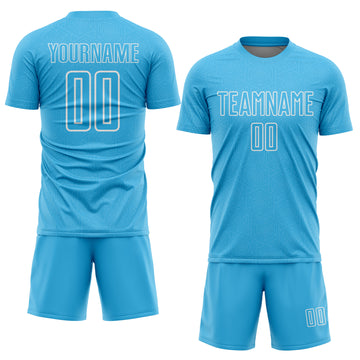 Custom Sky Blue White Geometric Shape Sublimation Soccer Uniform Jersey