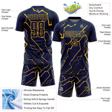 Load image into Gallery viewer, Custom Navy Yellow Lightning Sublimation Soccer Uniform Jersey
