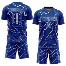 Load image into Gallery viewer, Custom Royal White Lightning Sublimation Soccer Uniform Jersey
