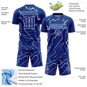 Custom Royal White Lightning Sublimation Soccer Uniform Jersey