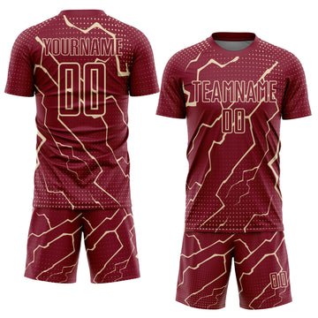 Custom Crimson City Cream Lightning Sublimation Soccer Uniform Jersey